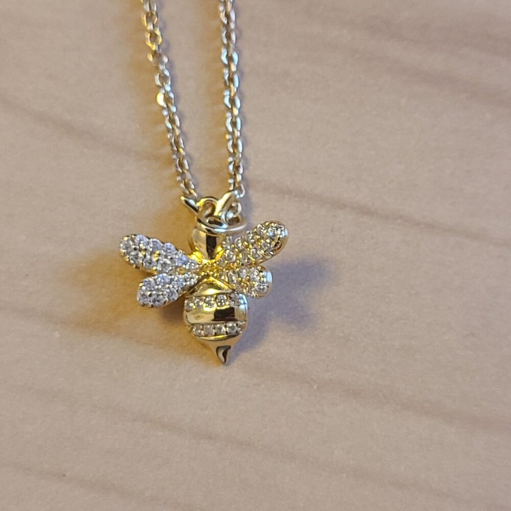 APM Monaco Cubic Zirconia Adjustable Bee Pendant Necklace Silver AG 925